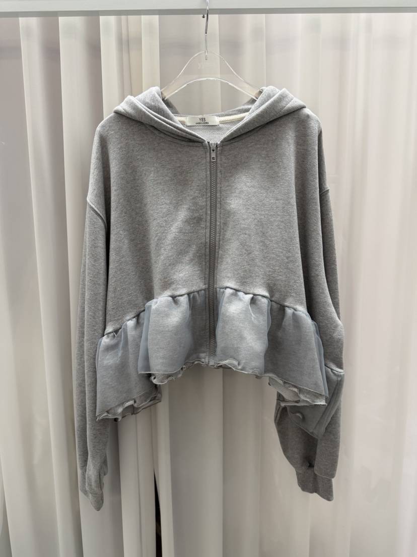 YES東大門代購女裝新品真品時尚推薦衛衣拉鏈連帽衫荷葉邊YES衛衣