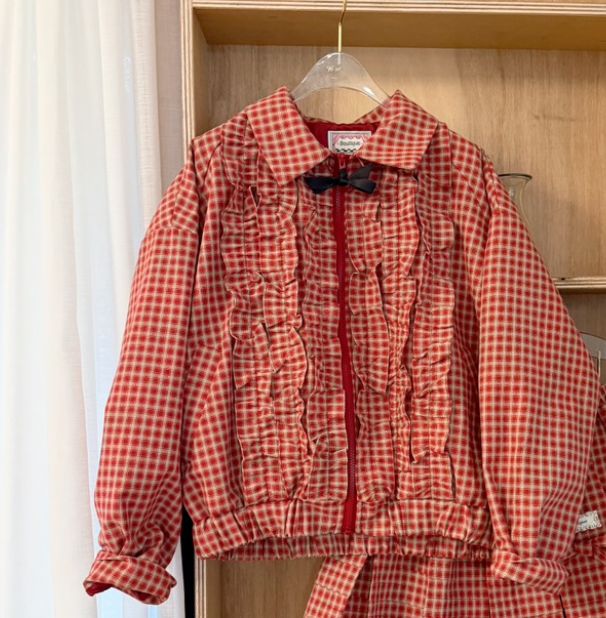 BOUTIQUE-L東大門實拍女士新品休閑推薦真品夾克荷葉邊格紋BOUTIQUE-L夾克