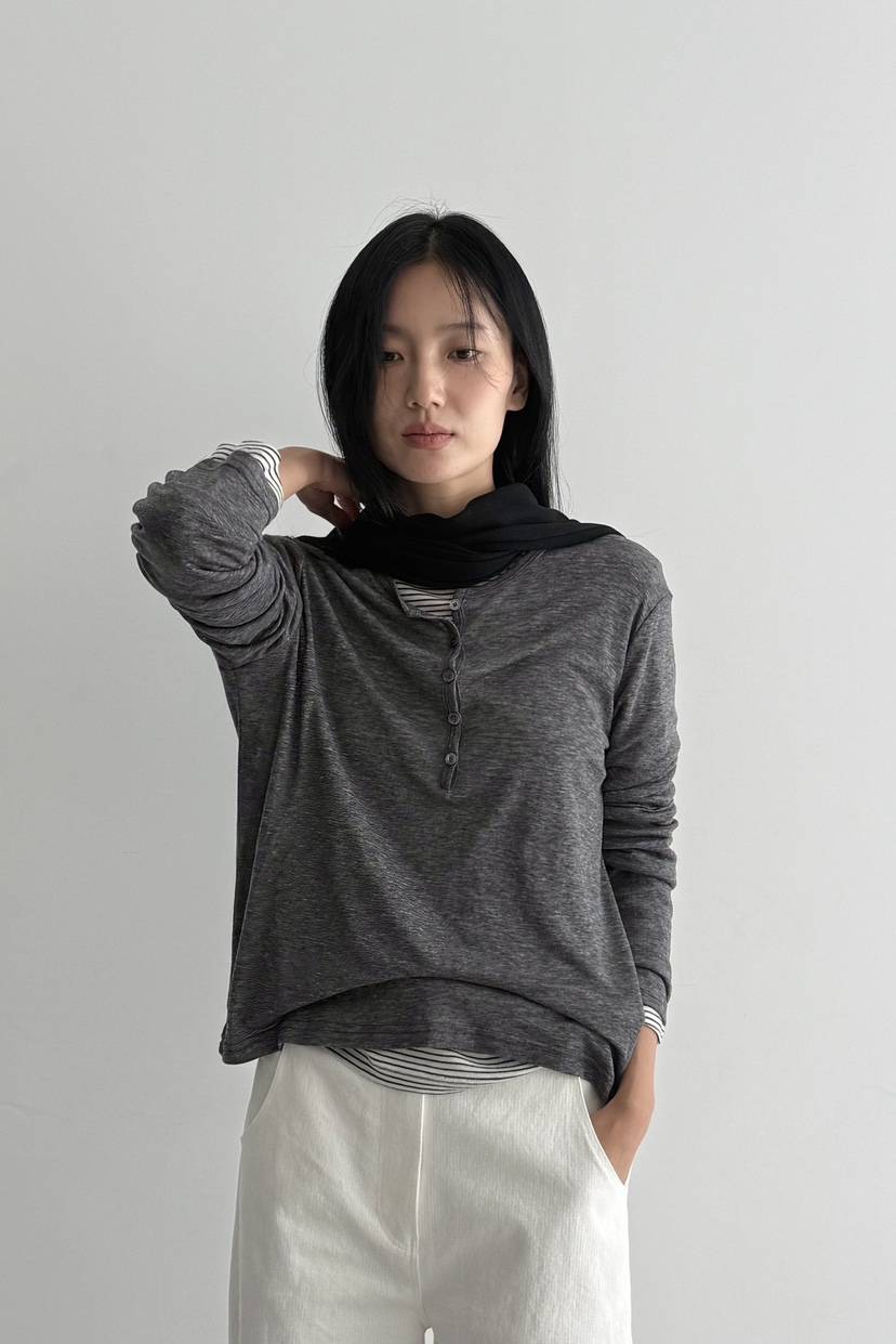 AMY GRACE-A東大門代購女裝新款休閑熱賣推薦長袖T恤紐扣AMY GRACE長袖T恤