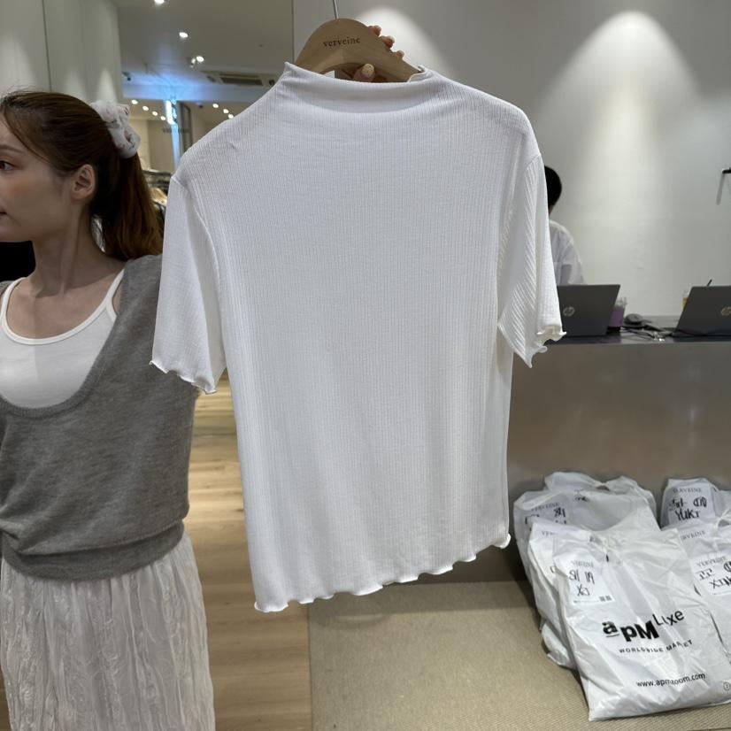 VERVEINE東大門代購女裝新款人氣熱賣推薦時尚T恤半領羅紋VERVEINET恤