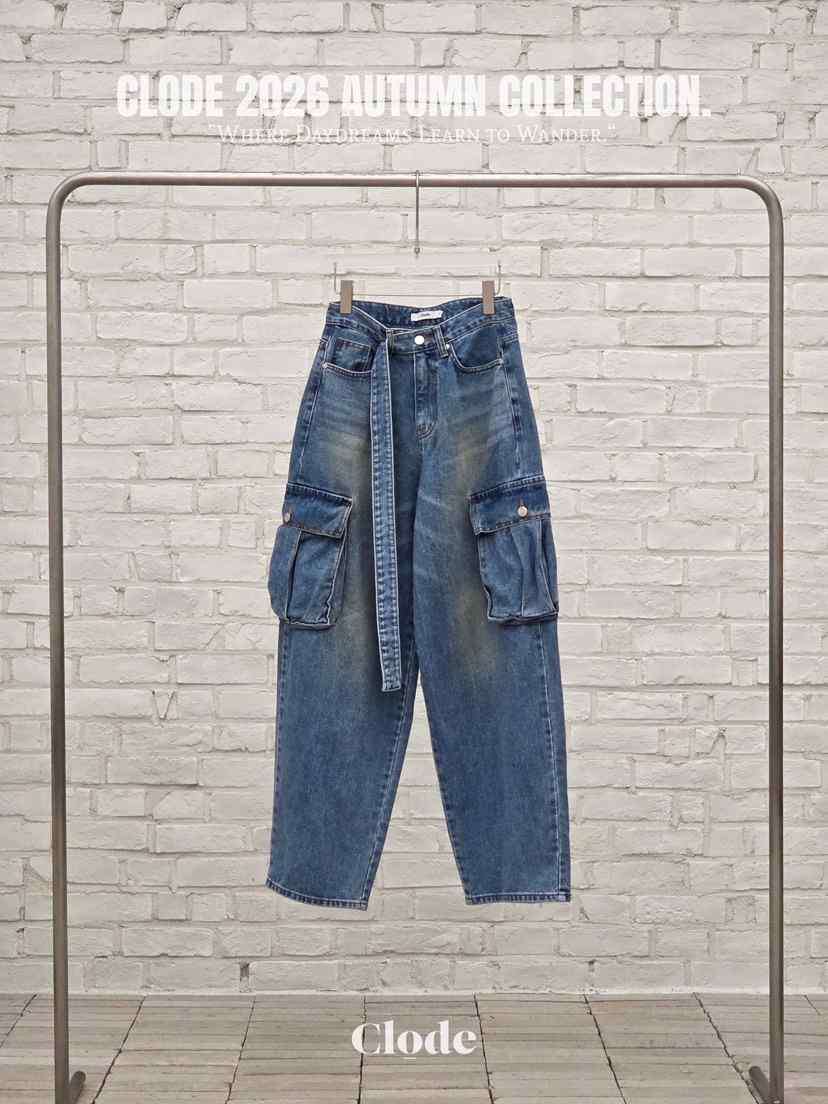 CLODE韓國代購女裝新款人氣休閑熱賣推薦真品牛仔褲工裝腰帶CLODE牛仔褲