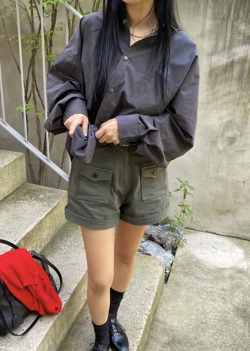 OUPPT東大門實拍女裝新款熱賣真品推薦短褲不含腰帶斜紋布OUPPT短褲