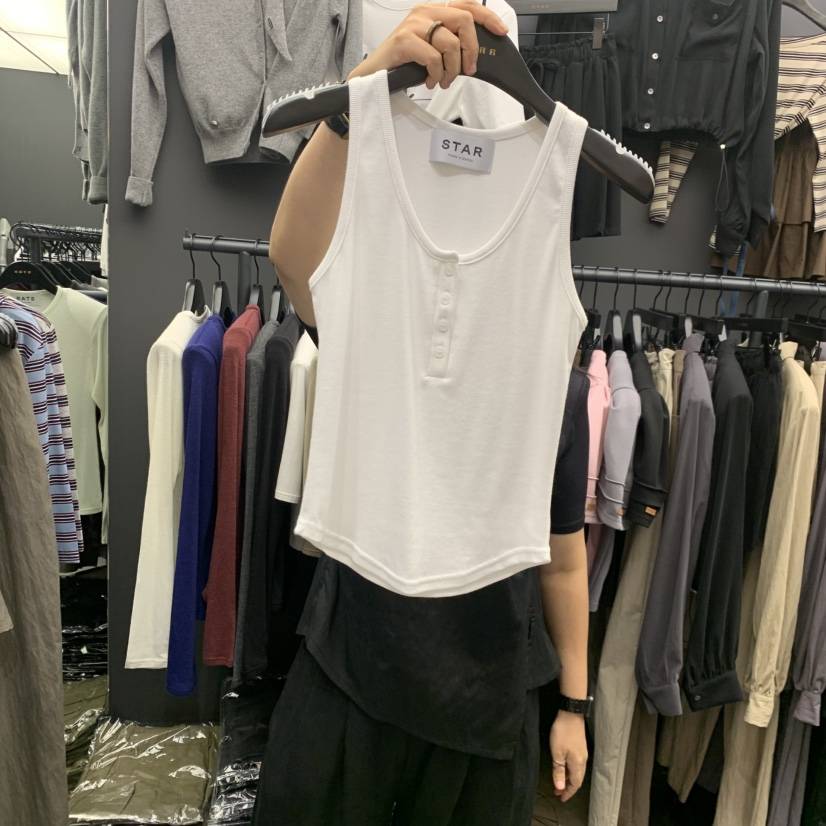 STAR-L東大門實拍女士新款休閑時尚人氣吊帶背心無袖紐扣STAR-L吊帶/背心