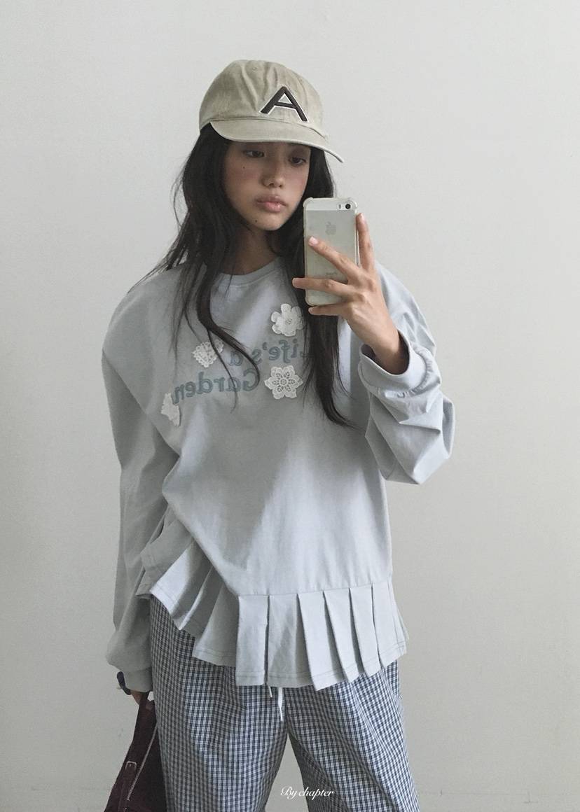 BY CHAPTER韓國代購女裝新品休閑推薦時尚熱賣長袖T恤褶皺BY Chapter長袖T恤