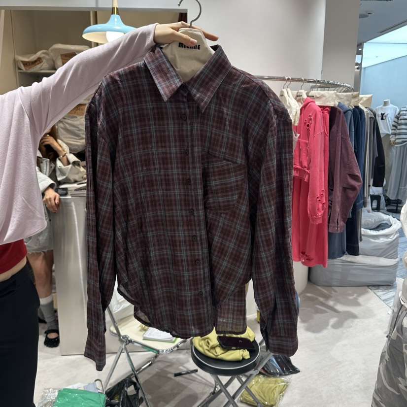MIENNE東大門實拍女士新品真品人氣時尚休閑襯衫蕾絲衫格子MIENNE襯衫/蕾絲衫