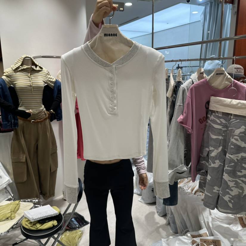 MIENNE東大門直郵女士新品休閑熱賣人氣時尚真品長袖T恤撞色MIENNE長袖T恤