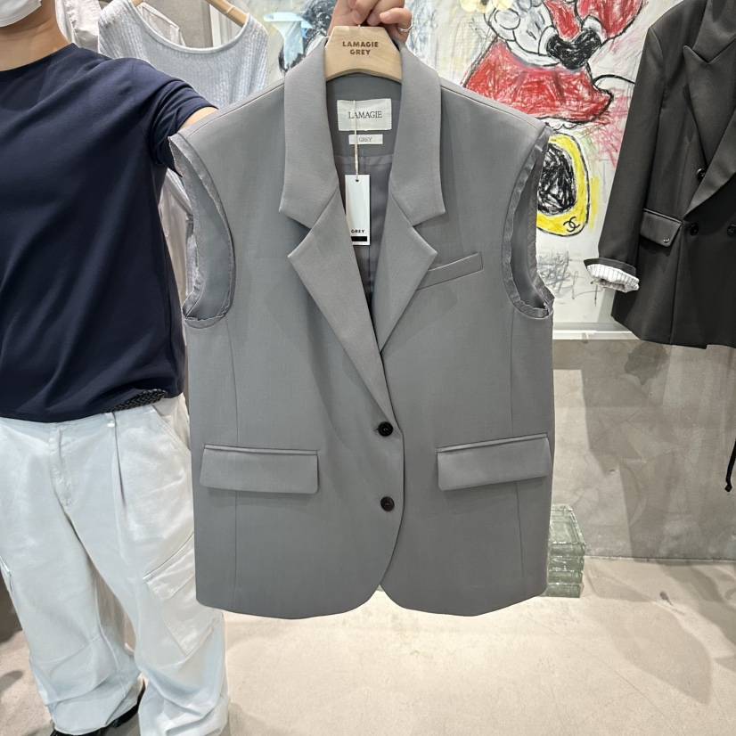 LAMAGIEPIE/LAMAGIE GREY韓國代購女士新款真品馬甲撞色LAMAGIEPIE/LAMAGIE GREY馬甲