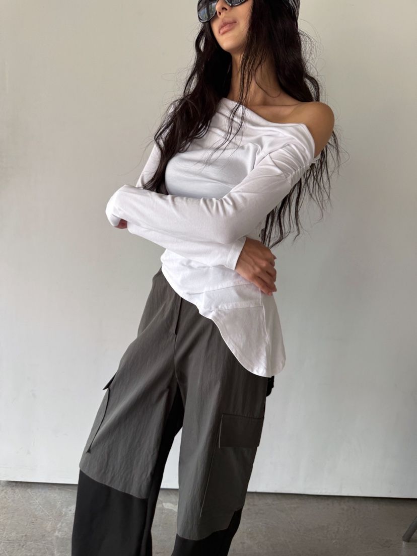 RARE CLOSET韓國直郵女士新品休閑推薦熱賣長袖T恤不對稱RARE CLOSET長袖T恤