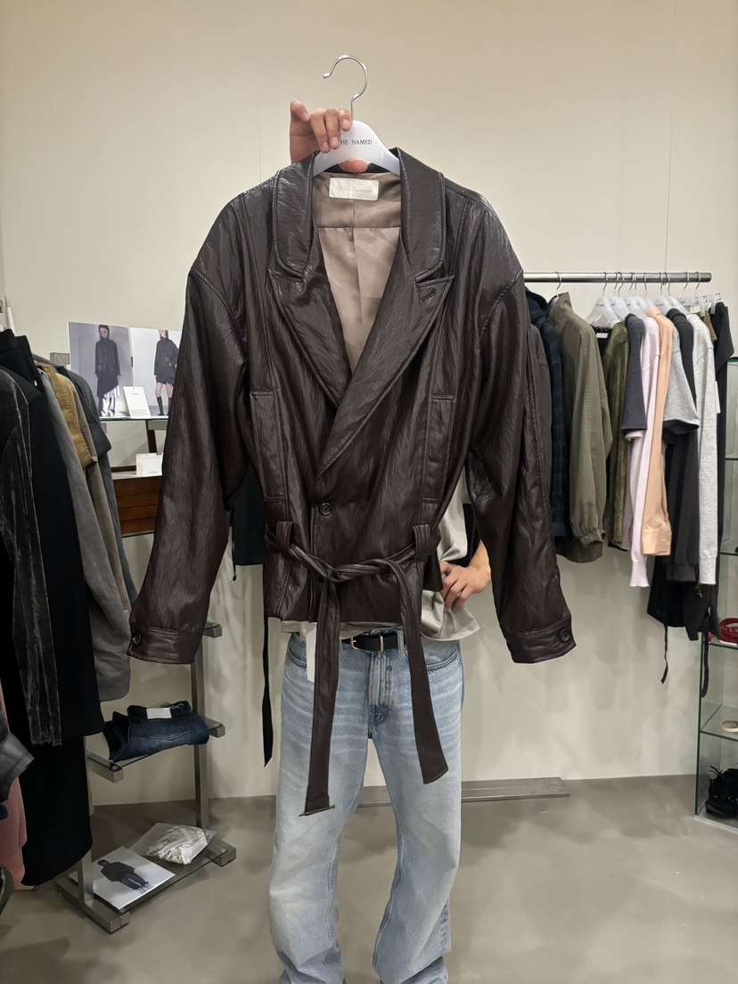 NAMED韓國直郵女士新品休閑人氣時尚推薦熱賣夾克含腰帶皮革NAMED夾克