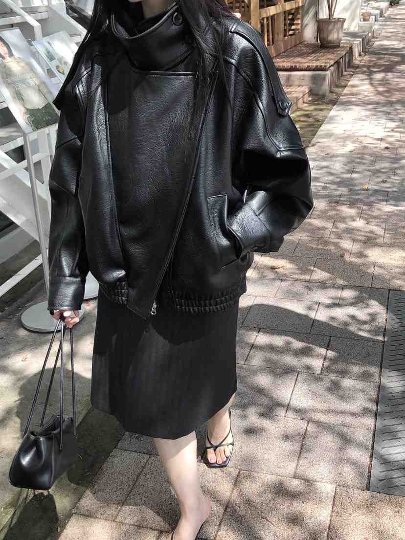LE BUTTER韓國代購女士新款推薦熱賣休閑真品皮衣皮革高領LE BUTTER皮衣