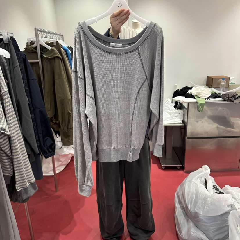 77韓國代購女士新品熱賣休閑真品時尚人氣推薦衛衣華夫格77衛衣