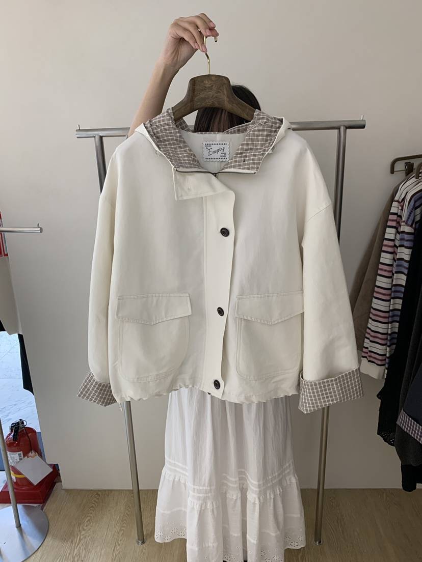 EMPTY東大門代購女士新款時尚休閑真品人氣熱賣夾克格紋撞色EMPTY夾克