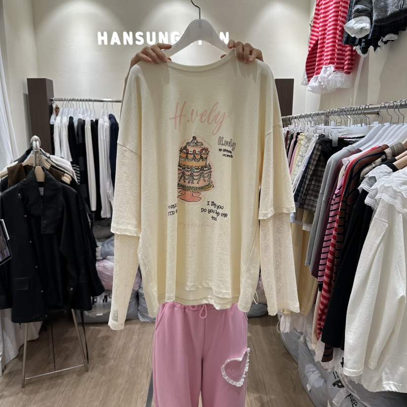 HANSUNGHYUN東大門直郵女士新款時尚熱賣人氣長袖T恤假兩件HANSUNGHYUN長袖T恤