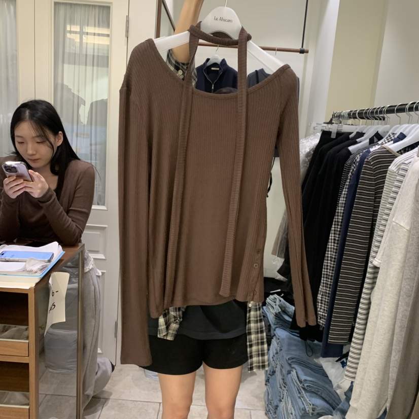 LE AHICON東大門直郵女裝新款推薦休閑時尚長袖T恤含飄帶Le Ahicon長袖T恤