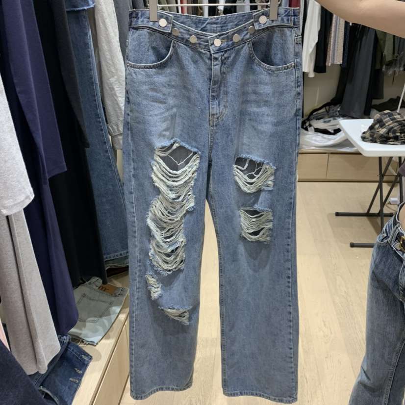 MONROE韓國直郵女裝新款休閑時尚人氣真品牛仔褲闊腿褲復古MONROE牛仔褲