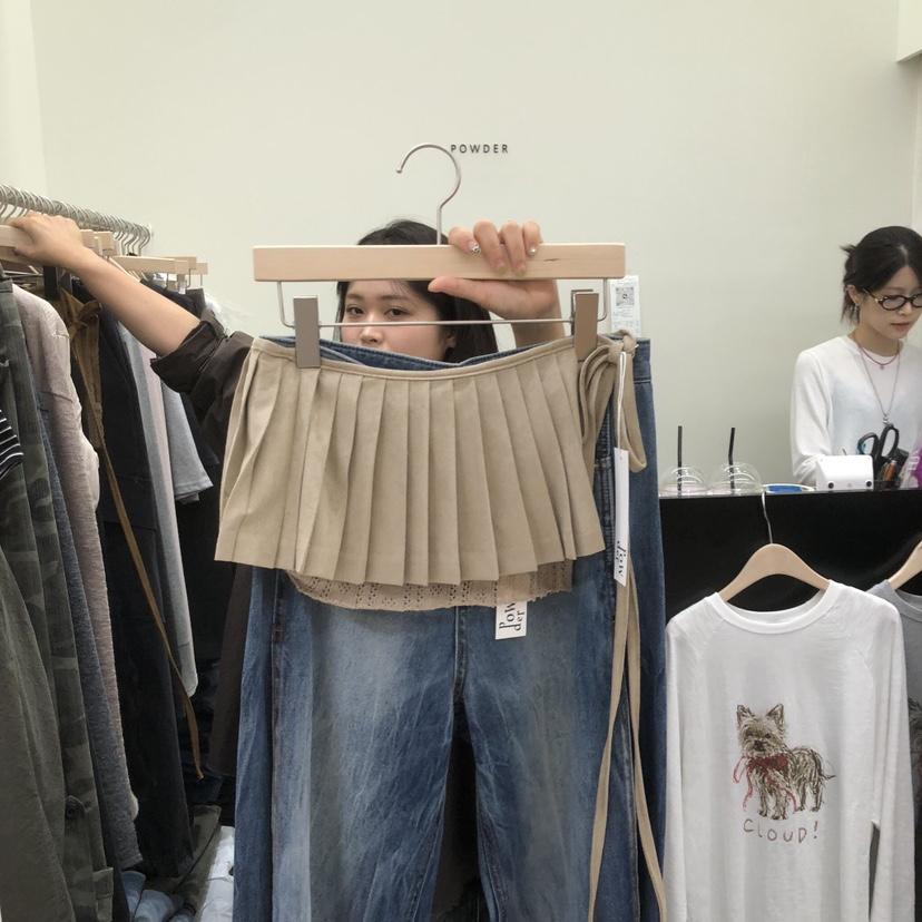 POWDER韓國代購女裝新品時尚休閑真品人氣推薦熱賣短裙麂皮POWDER短裙
