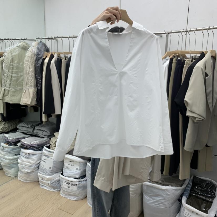 MOI-A東大門代購女士新品時尚休閑人氣襯衫蕾絲衫V領深VMOI-A襯衫/蕾絲衫