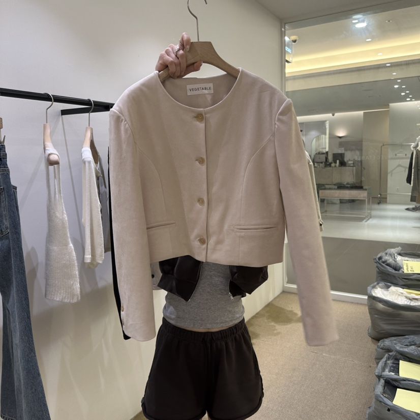 VEGETABLE東大門代購女裝新品熱賣時尚人氣真品休閑夾克麂皮VEGETABLE夾克