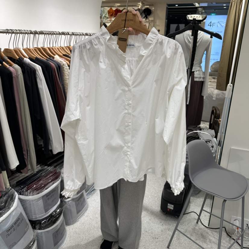 OASISSEOUL東大門直郵女裝新品熱賣真品時尚襯衫蕾絲衫褶邊OASISSEOUL襯衫/蕾絲衫