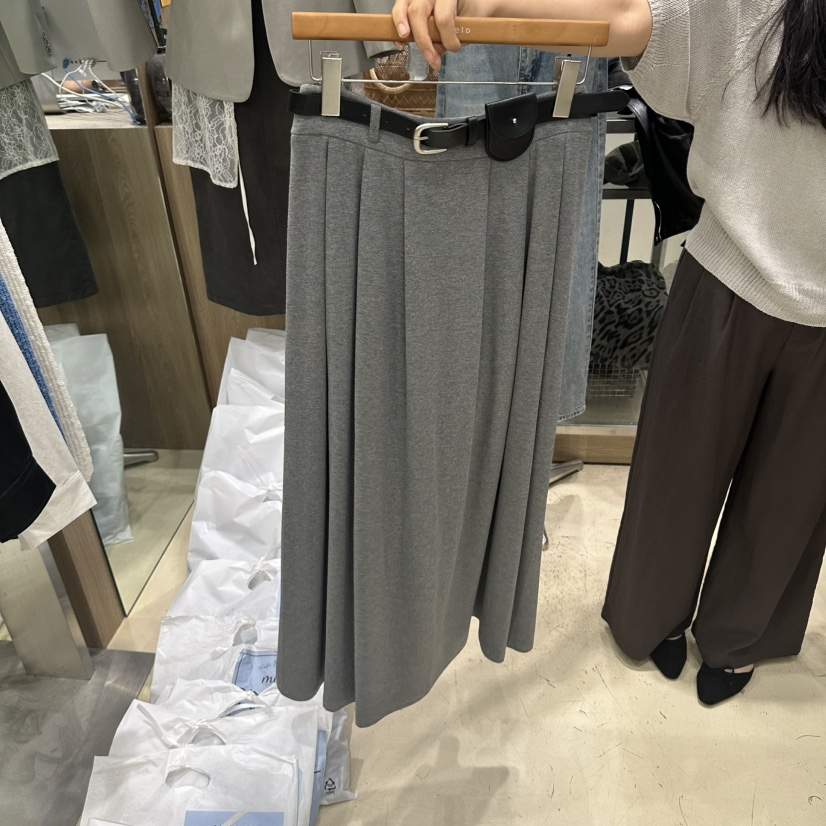 MELO韓國代購女裝新品休閑真品時尚熱賣長裙含腰帶系帶羅紋MELO長裙