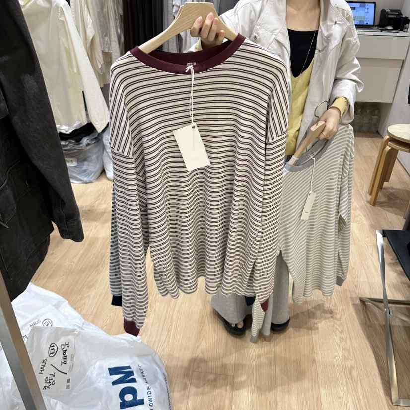 HAUS-A韓國直郵女士新款休閑時尚推薦真品熱賣長袖T恤條紋HAUSWOMEN長袖T恤