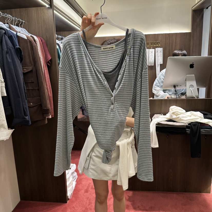 PEANUT BUTTER東大門實拍女士新品真品長袖T恤不含內搭不含圍巾紐扣PEANUT BUTTER長袖T恤