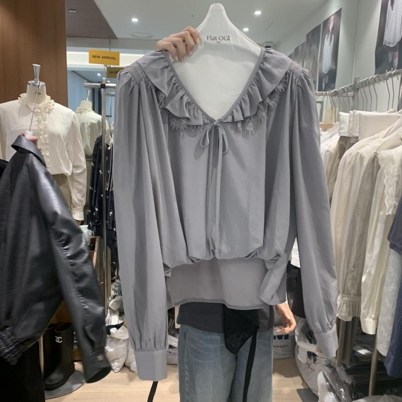 FLAT OGI韓國直郵女裝新品推薦時尚真品熱賣襯衫蕾絲衫真絲FLat OGI襯衫/蕾絲衫