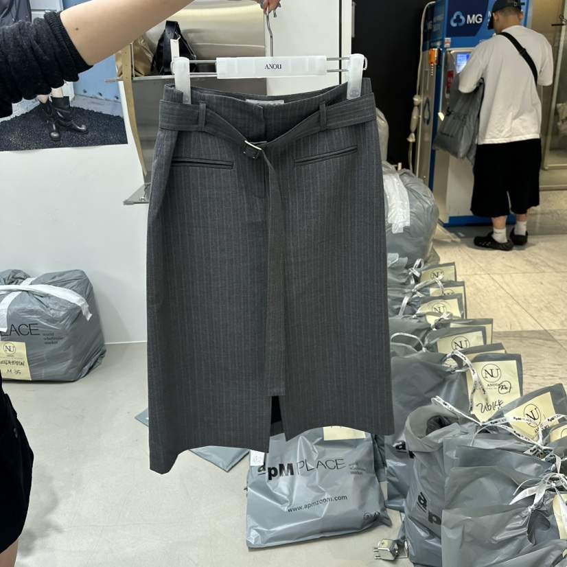 ANOU東大門實拍女裝新款休閑時尚職業半身裙中短裙含腰帶ANOU半身裙/中短裙