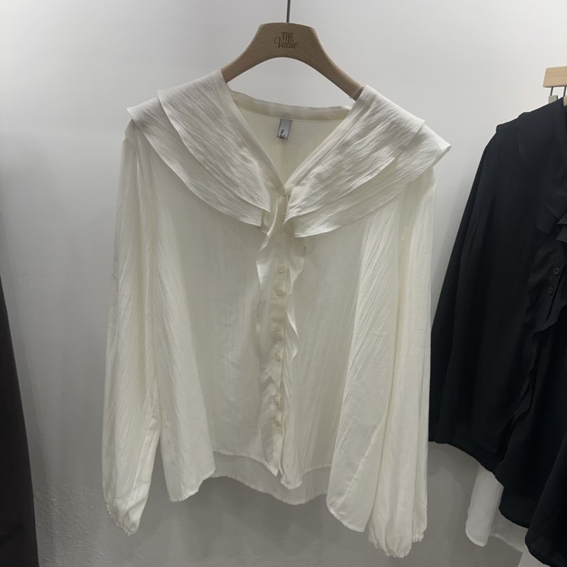 THE VALUE韓國直郵女士新款熱賣休閑真品襯衫蕾絲衫褶邊THE VALUE襯衫/蕾絲衫