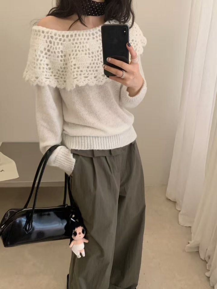CRONG東大門代購女士新款真品時尚熱賣人氣休閑針織衫露肩CRONG針織衫