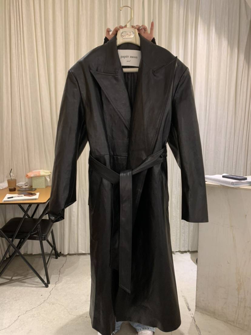 PAPERMOON東大門實拍女士新品推薦休閑長款風衣含腰帶經典paper moon長款風衣