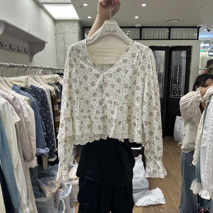 BY FLOW東大門代購女士新品推薦人氣真品襯衫蕾絲衫褶裥BY FLOW襯衫/蕾絲衫