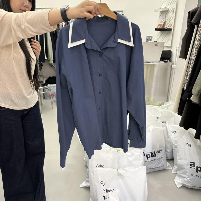 MIX韓國代購女裝新品熱賣人氣休閑真品推薦襯衫蕾絲衫雙領MIX襯衫/蕾絲衫