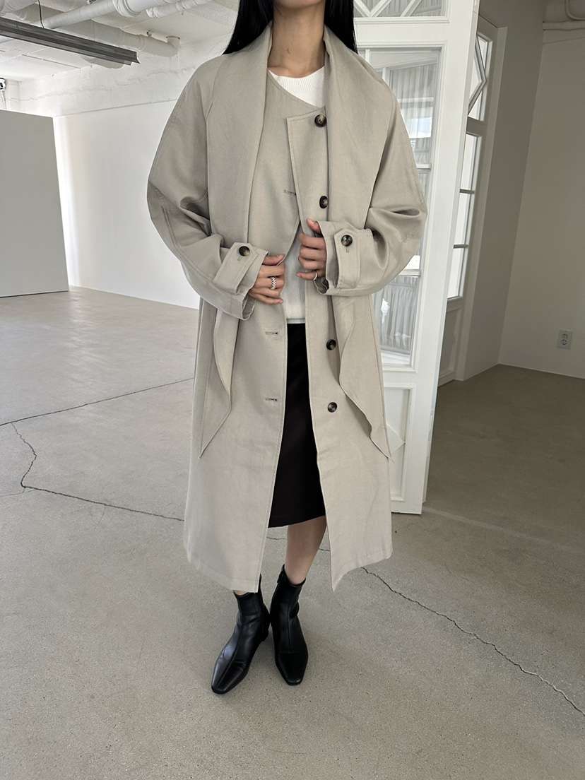 NDE韓國直郵女士新品時尚真品熱賣休閑人氣推薦長款風衣圍巾BOHEME_NDE長款風衣