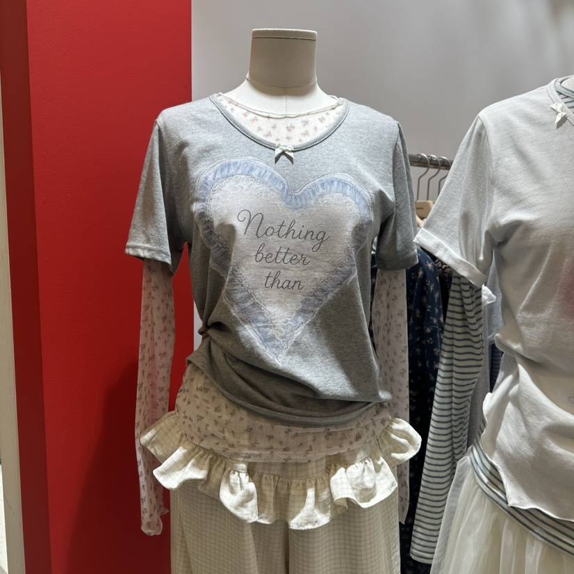 MINI UNNI東大門直郵女裝新品真品人氣長袖T恤假兩件褶邊MINI UNNI長袖T恤
