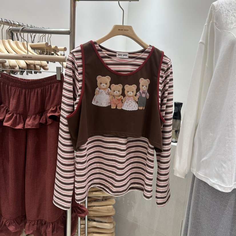 MINI UNNI韓國直郵女裝新品真品時尚人氣推薦長袖T恤假兩件MINI UNNI長袖T恤
