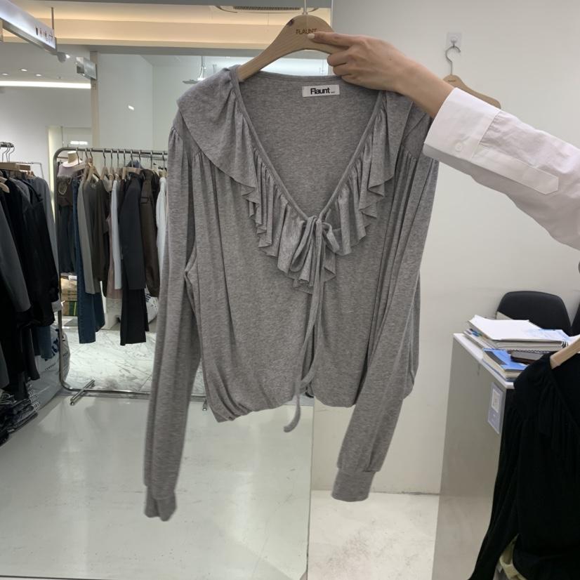 FLAUNT東大門直郵女裝新品人氣真品推薦休閑熱賣長袖T恤褶皺FLAUNT長袖T恤