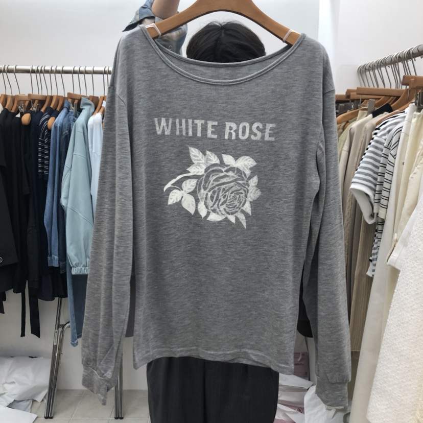 DRESS ROOM東大門代購女裝新款時尚人氣長袖T恤花朵船領DRESS ROOM長袖T恤
