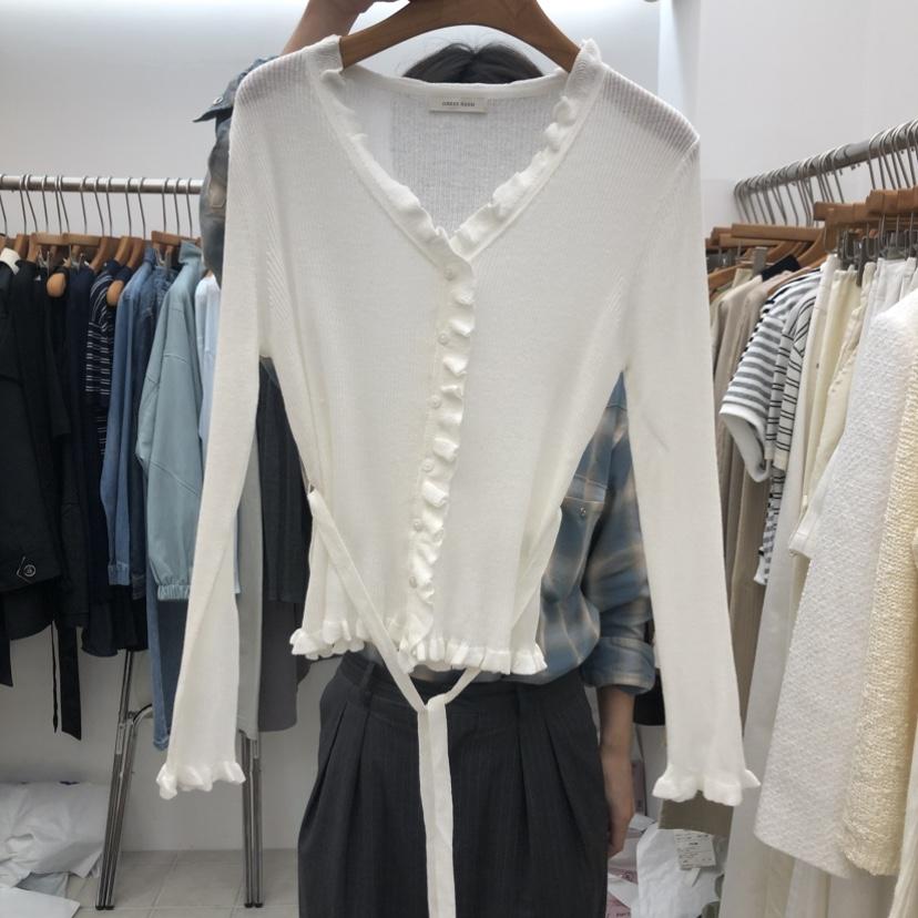 DRESS ROOM韓國代購女裝新款休閑時尚熱賣針織衫荷葉邊開衫DRESS ROOM針織衫