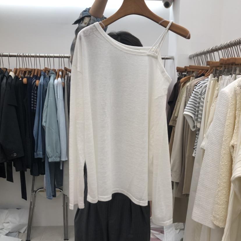 DRESS ROOM韓國代購女裝新款時尚推薦真品長袖T恤露肩羅紋DRESS ROOM長袖T恤