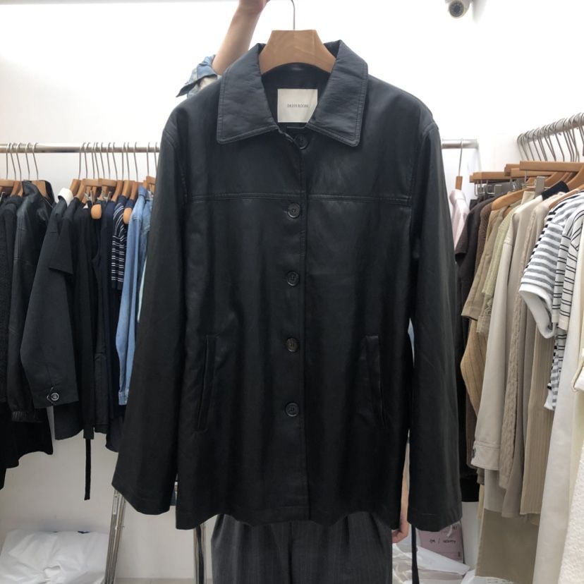 DRESS ROOM東大門直郵女士新品推薦人氣真品皮衣含腰帶皮革DRESS ROOM皮衣