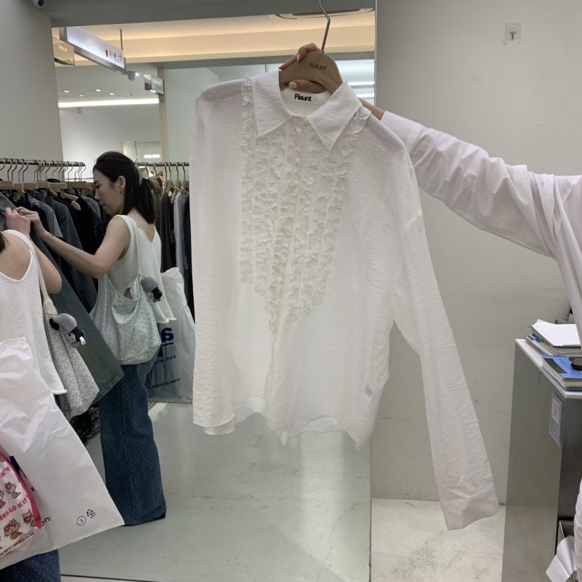 FLAUNT韓國直郵女裝新款熱賣時尚休閑推薦襯衫蕾絲衫褶皺FLAUNT襯衫/蕾絲衫