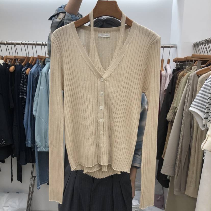 DRESS ROOM東大門實拍女裝新品推薦休閑真品套裝露背開衫DRESS ROOM套裝