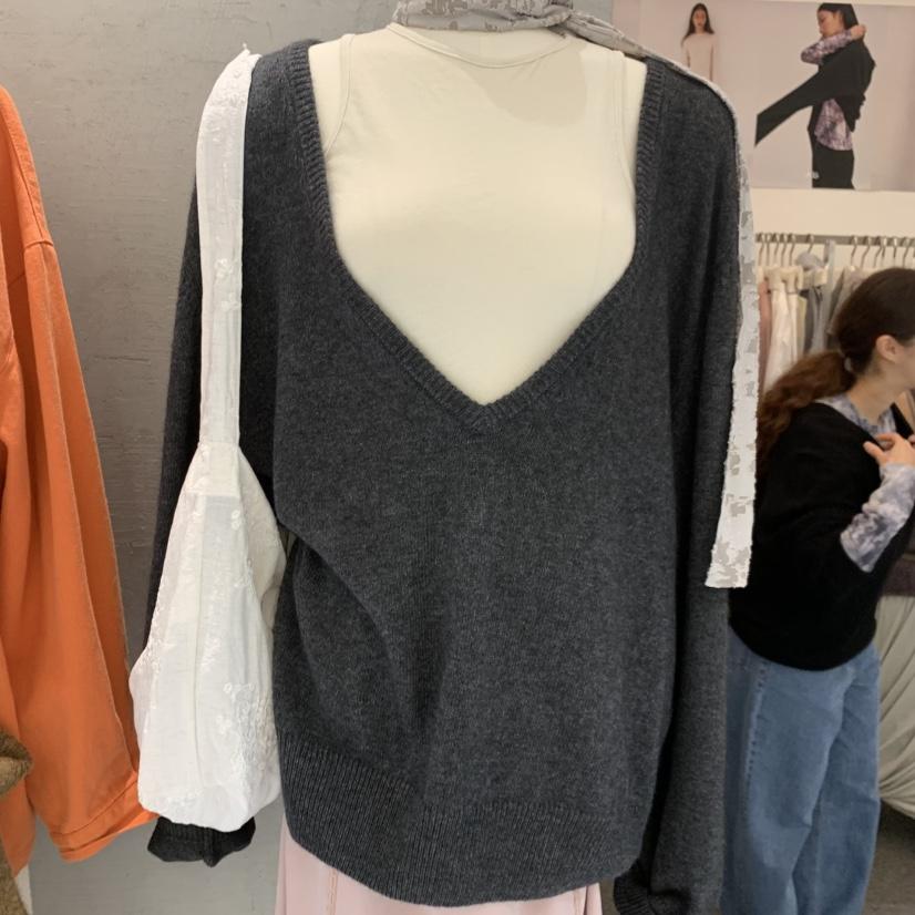 MAG東大門實拍女士新品休閑推薦人氣針織衫不含內搭V領深VSALONDEMAG針織衫