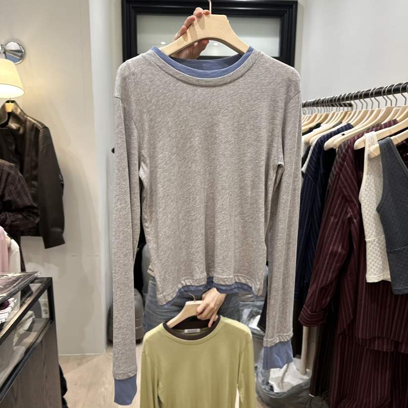 NOTTINGHAM/AVECNOUS/MODEST東大門代購女裝新品休閑長袖T恤假兩件NOTTINGHAM/AVECNOUS/MODEST長袖T恤
