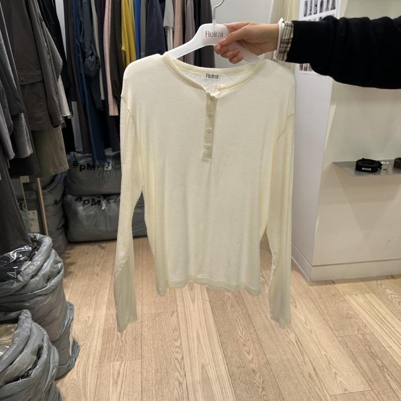 REIRAI東大門實拍女士新品人氣休閑熱賣真品長袖T恤柔軟紐扣Reirai長袖T恤