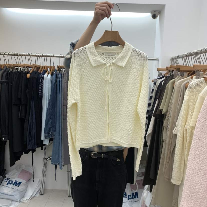 DRESS ROOM韓國直郵女裝新款推薦熱賣時尚人氣休閑開衫絲帶DRESS ROOM開衫