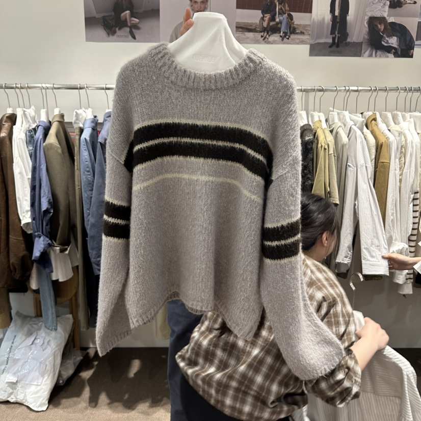 OVERTAKE韓國直郵女裝新款熱賣推薦時尚休閑人氣毛衣條紋OVERTAKE毛衣