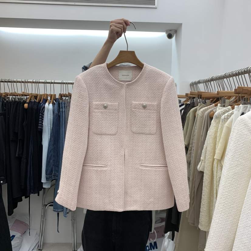 DRESS ROOM韓國代購女裝新品時尚人氣休閑真品夾克粗花呢DRESS ROOM夾克