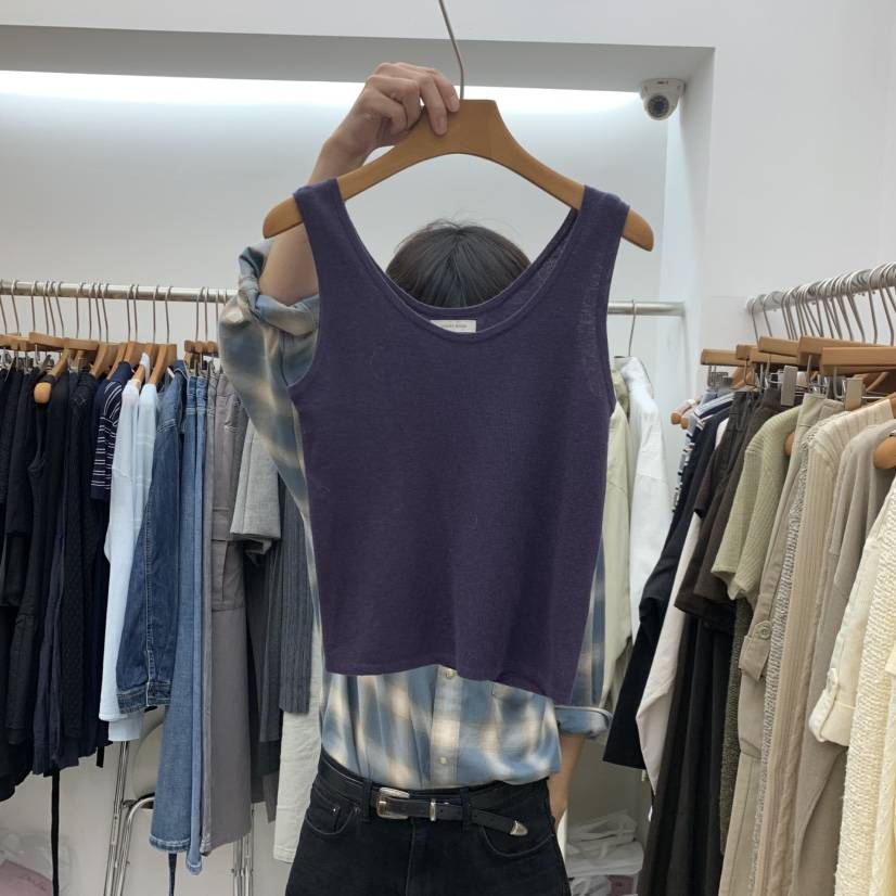DRESS ROOM韓國代購女裝新品人氣休閑時尚吊帶背心羊絨無袖DRESS ROOM吊帶/背心